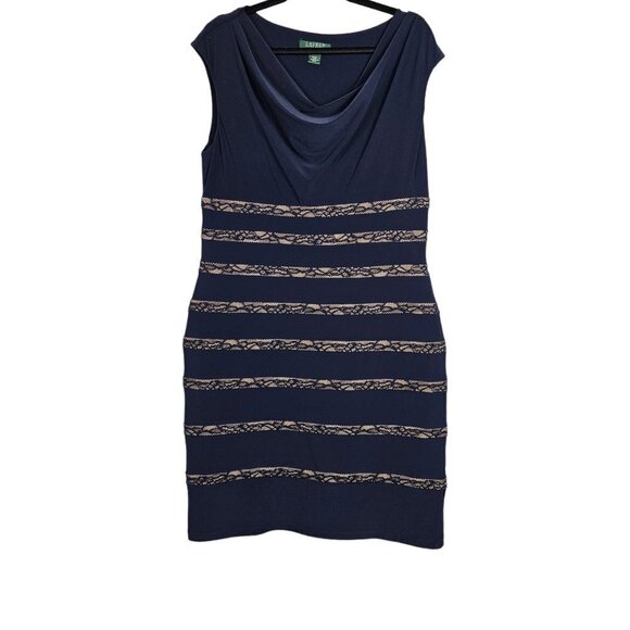 RALPH LAUREN Cowl Neck Navy Fitted Sleeveless Dress - Picture 1 of 10